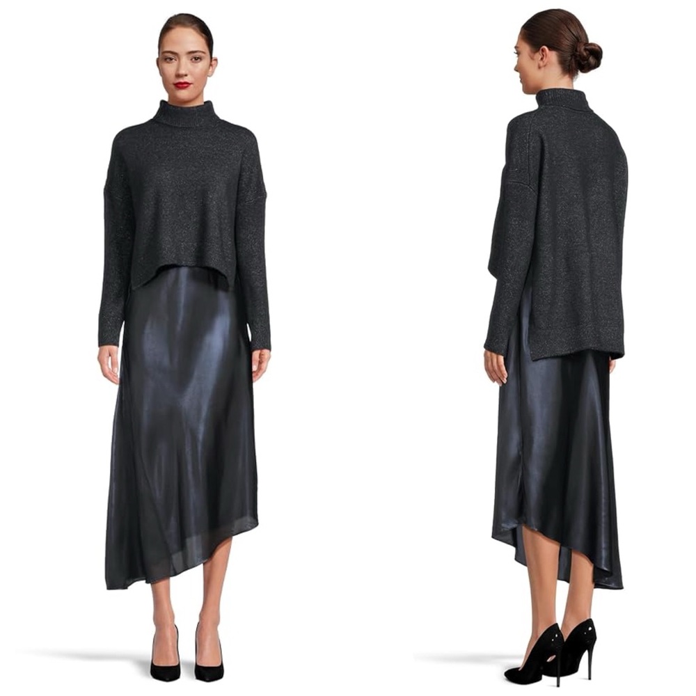NEW All Saints Amos Shimmer Wool Blend High Low Turtleneck Sweater